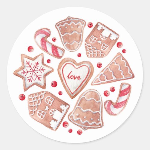 Watercolor Gingerbread Cookies Christmas Classic Round Sticker