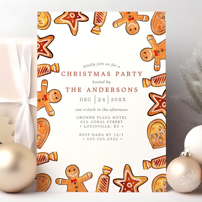 Watercolor Gingerbread Cookies Christmas Party Invitation (Creator Uploaded)