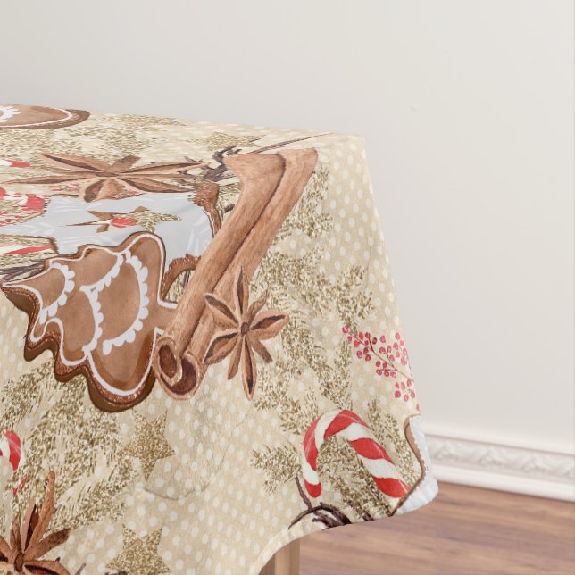 Watercolor Gingerbread Cookies Christmas Tablecloth (In Situ)