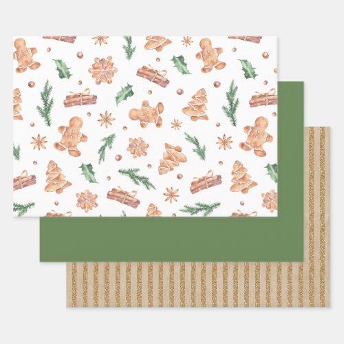 Watercolor Gingerbread Cookies Christmas Wrapping Paper Sheets