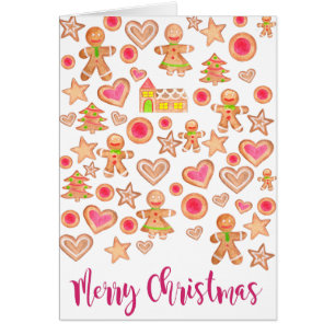 Watercolor Gingerbread Cookies Merry Christmas Cards