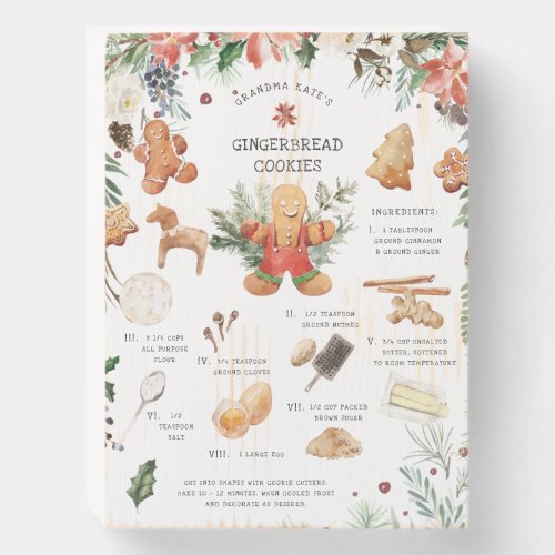 Watercolor Gingerbread Cookies Recipe  Holiday Wooden Box Sign