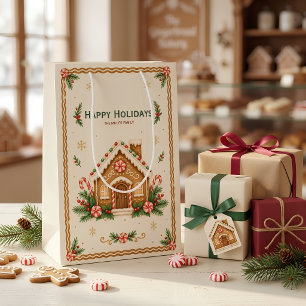 Watercolor Gingerbread House Christmas Gift Bag
