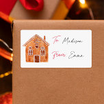 Watercolor Gingerbread House Christmas To From Label<br><div class="desc">Festive Christmas to/from labels featuring a cute watercolor gingerbread house. To & from are displayed in a whimsical red script with space to type or handwrite your names.</div>