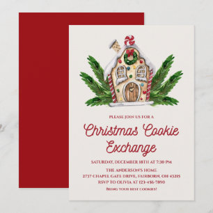 Watercolor Gingerbread House Cookie Exchange Party Invitation