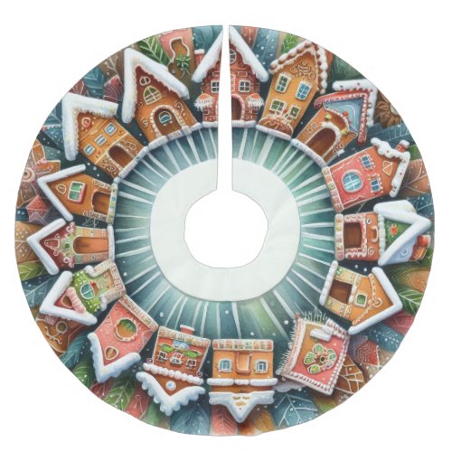 Watercolor Gingerbread House Cookies Christmas Brushed Polyester Tree Skirt