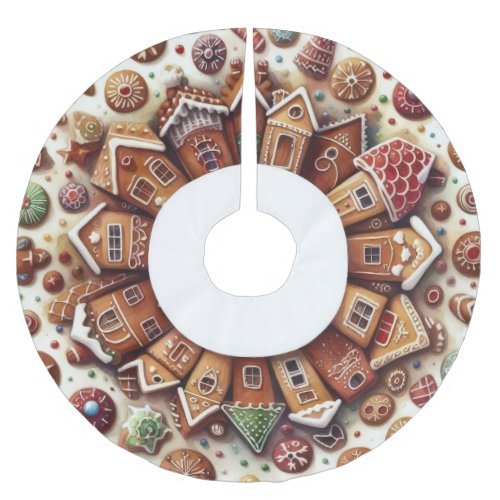 Watercolor Gingerbread House Cookies Christmas Brushed Polyester Tree Skirt