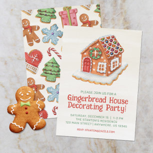 Watercolor Gingerbread House Decorating Christmas Invitation