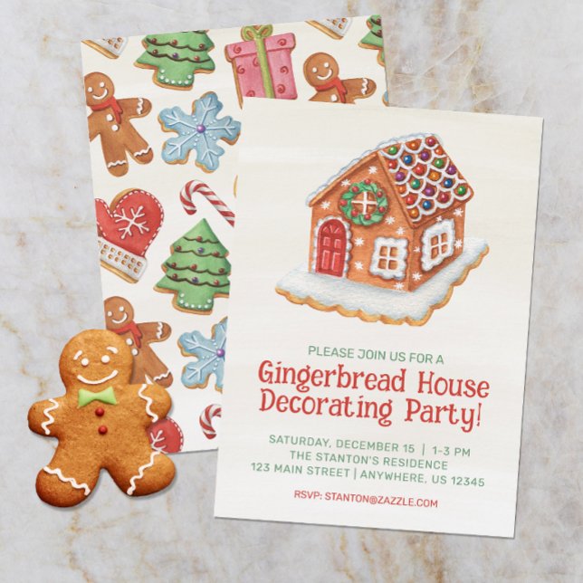 Watercolor Gingerbread House Decorating Christmas Invitation (Creator Uploaded)