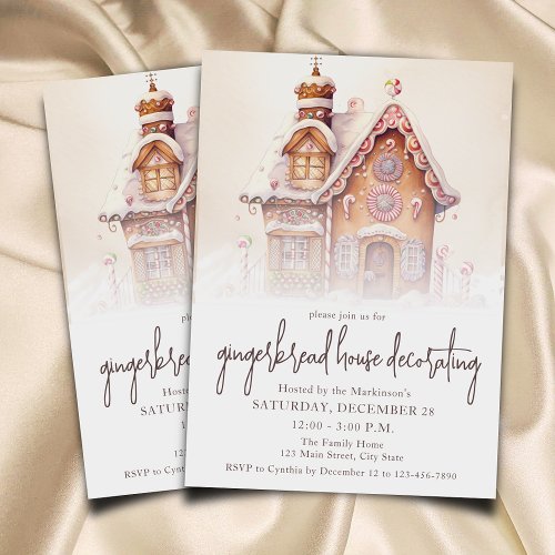 Watercolor Gingerbread House Decorating Party Invitation