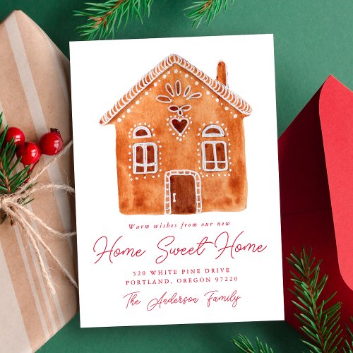 Watercolor Gingerbread House Holiday Moving Announcement
