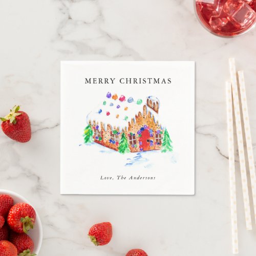 Watercolor Gingerbread House Merry Christmas Cute  Napkins