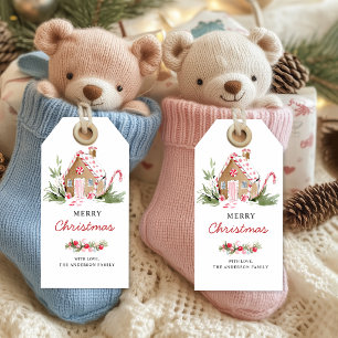 Watercolor Gingerbread House Merry Christmas Gift Tags