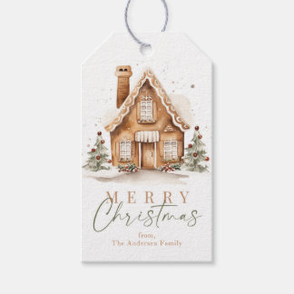 Watercolor Gingerbread House Merry Christmas Gift Tags