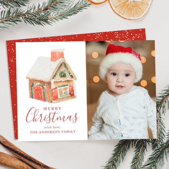 Watercolor Gingerbread House Merry Christmas Photo Holiday Card (Creator Uploaded)