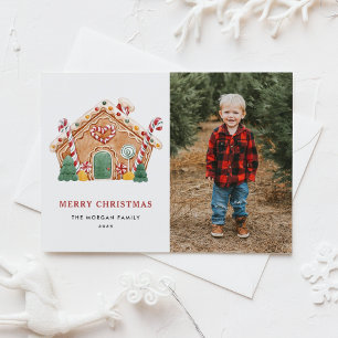 Watercolor Gingerbread House Photo Christmas Holiday Postcard