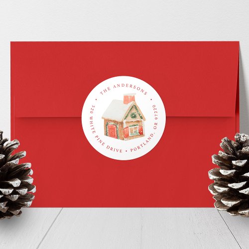Watercolor Gingerbread House Return Address Classic Round Sticker