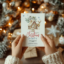 Watercolor Gingerbread House with Polar Bear and R