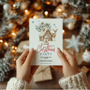 Watercolor Gingerbread House with Polar Bear and R Invitation