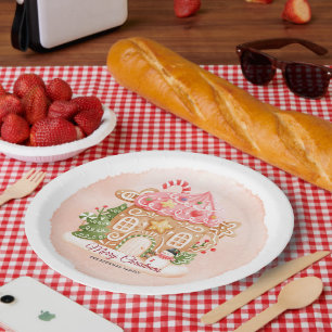 Watercolor Gingerbread House Xmas Holiday Party Paper Plates