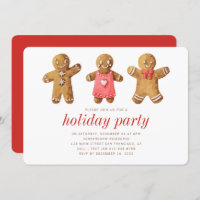 Watercolor Gingerbread Man Holiday Party Invitation