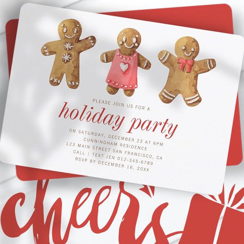 Watercolor Gingerbread Man Holiday Party Invitation