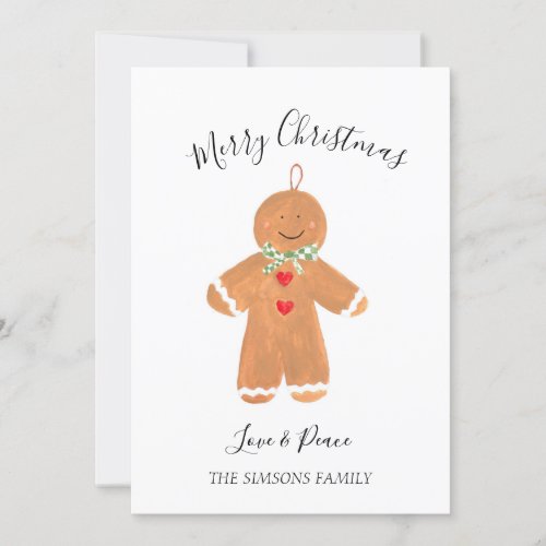 Watercolor Gingerbread Man Merry Christmas Holiday Card