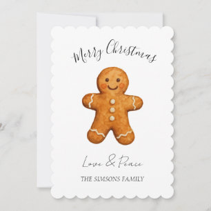 Watercolor Gingerbread Man Merry Christmas Holiday Card