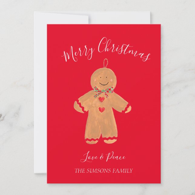 Watercolor Gingerbread Man Merry Christmas Sweet Holiday Card (Front)