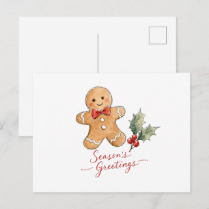 Watercolor Gingerbread Man with Bow Postcard
