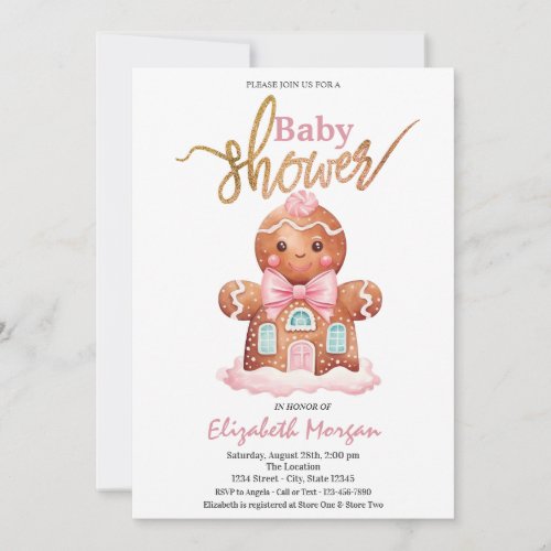 Watercolor Gingerbread Pink Baby Shower Invitation