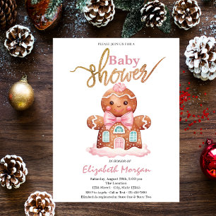 Watercolor Gingerbread Pink Baby Shower Invitation