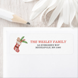 Watercolor Gingerbread Santa Stocking Holiday Card Label