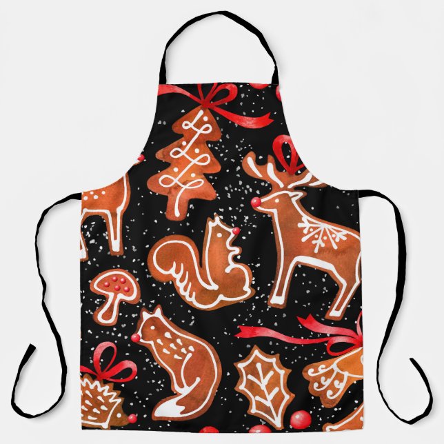 Watercolor gingerbread seamless pattern apron (Front)