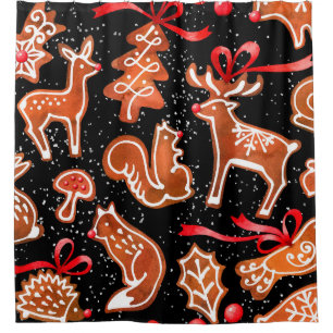 Watercolor gingerbread seamless pattern shower curtain