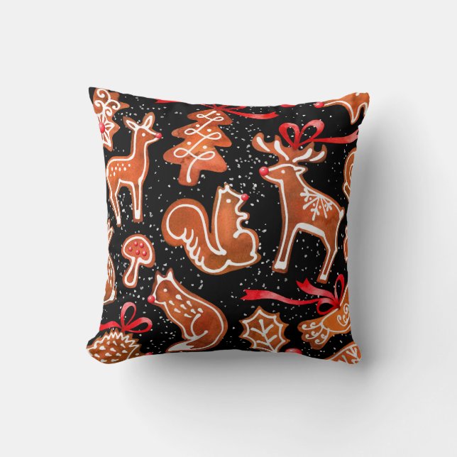 Watercolor gingerbread seamless pattern throw pillow (Front)
