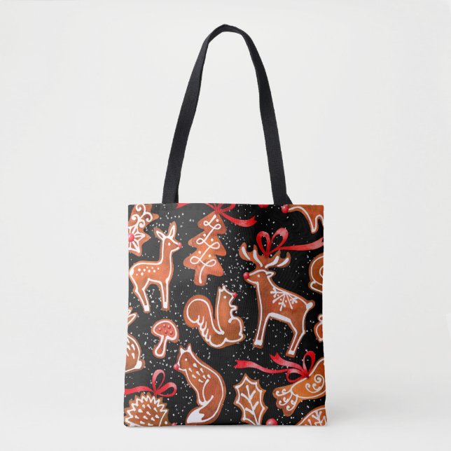 Watercolor gingerbread seamless pattern tote bag (Front)