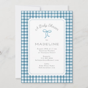 Watercolor Gingham Blue Baby Shower Invitation