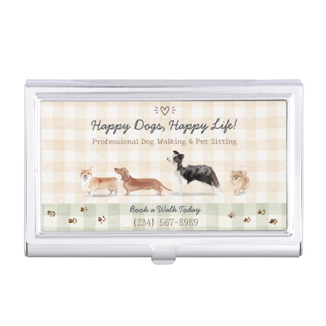 Watercolor Gingham Dog Walker Pet Sitting Business Card Case