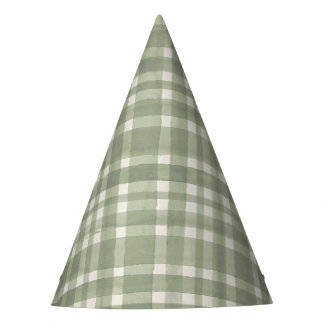 Watercolor Gingham Green Plaid Birthday Party Hat 