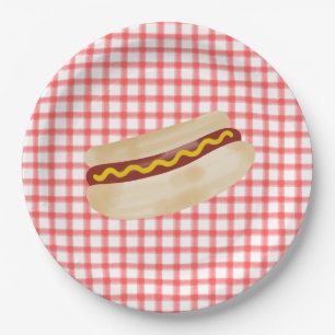 Watercolor Gingham Hotdog Paper Plates
