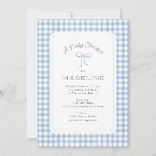 Watercolor Gingham Light Blue Baby Shower Invitation