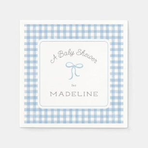 Watercolor Gingham Light Blue Baby Shower Napkins