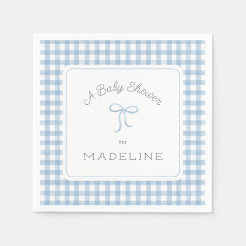 Watercolor Gingham Light Blue Baby Shower Napkins