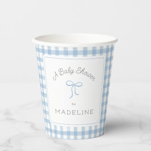 Watercolor Gingham Light Blue Baby Shower Paper Cups