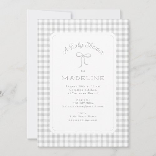 Watercolor Gingham Light Gray Baby Shower Invitation