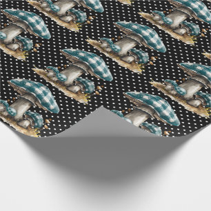 Watercolor Gingham Mushroom Garden Wrapping Paper