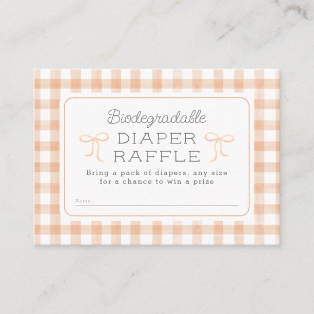 Watercolor Gingham Peach Diaper Raffle Enclosure Card (Front)