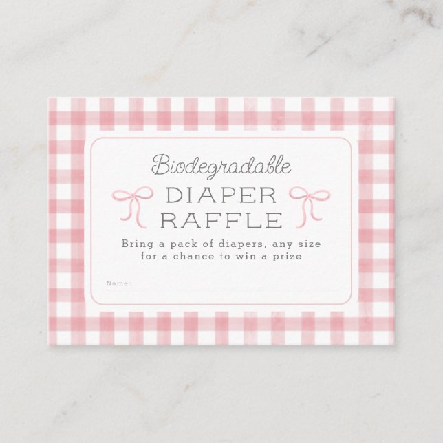 Watercolor Gingham Pink Diaper Raffle Enclosure Card (Front)