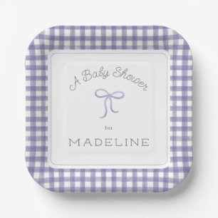 Watercolor Gingham Purple Baby Shower Paper Plates